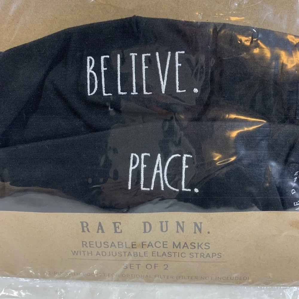 Rae Dunn Face Masks Black SET OF‎ 2 Cotton Reusable NEW 